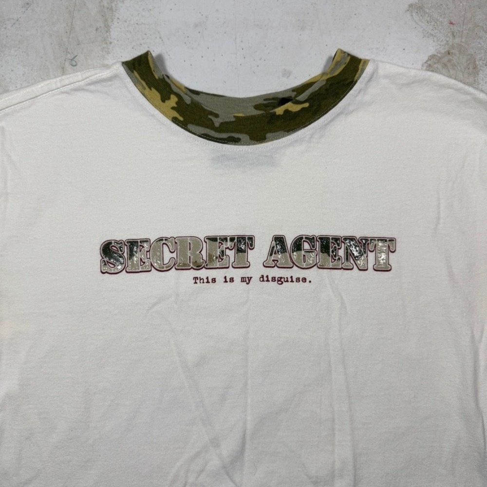No Boundaries Boys XL 16/18 Secret Agent Graphic T-Shirt White Camo Collar